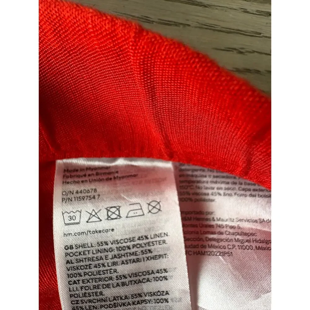 H&M Linen Blend Trousers Size 6 Tomato Red NWT High Waist Flare Leg Side Pockets